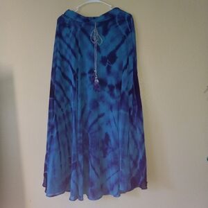 Vibrant Turquoise-and-Purple Tie-Dye Maxi Skirt with Elastic Waist Women's M